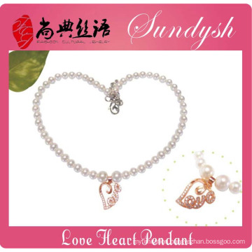 Handmade Diamond LOVE Heart Pendant Pearl Jewelry